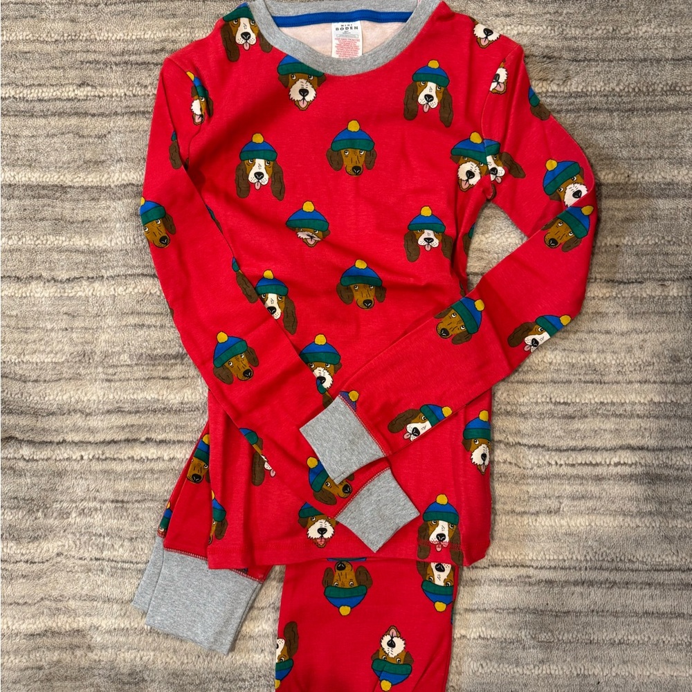 NWT Boden Red and Gray Dog Print Kids Pajamas. Size 12Y.